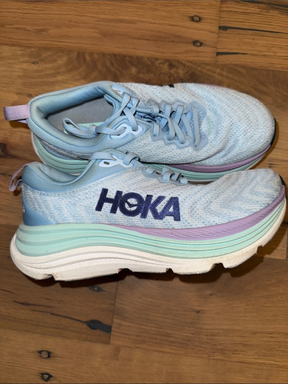Hoka Women's Light Blue Sneakers with Mint and Lavender Accents 6